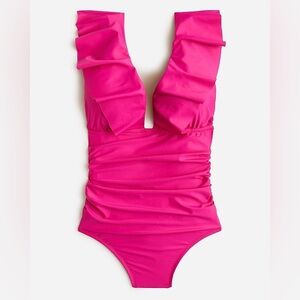 J. Crew Pink One Piece Swimsuit with Ruffle Detail